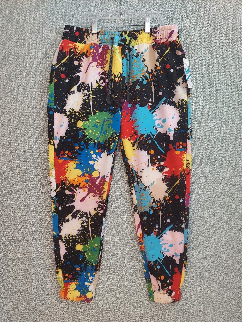 "Fresh Prints" 90s Paint-Splatter Joggers, Mens Large, Streetwear.